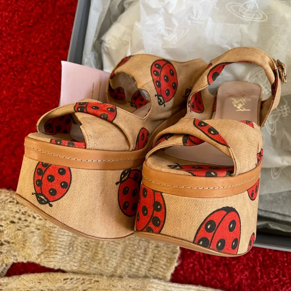 Brand NEW Vivienne Westwood SS17 CORONATION SANDAL LADYBIRD PRINTED CANVAS IT3… - Picture 10 of 16
